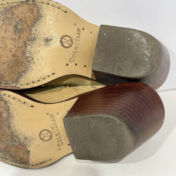 Cole Haan Womens Heels Mules D18363 US 8.5 B Tan Suede Slip-on Studded Leather - Picture 9 of 16